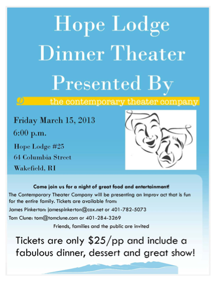 Harmony’s Travel Club – Hope Lodge Dinner Theater – Friday, March 15th @ 6:00 pm