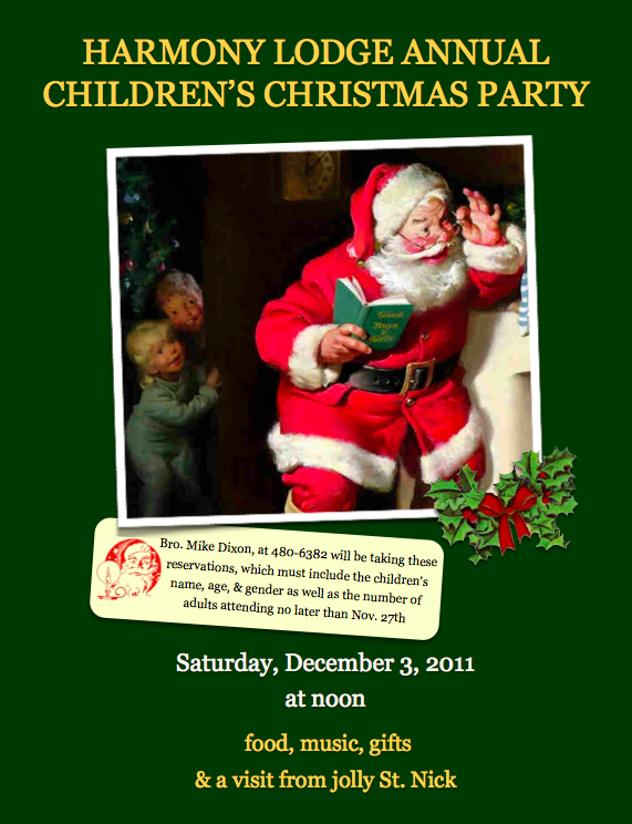 Harmony Lodge Annual Children’s Christmas Party – December 3rd