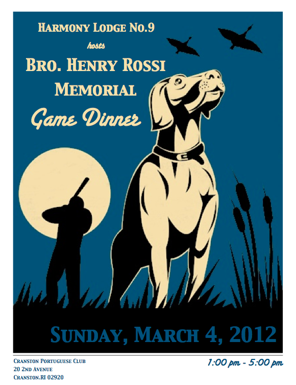 Harmony Lodge #9 hosts Bro. Henri Rossi Memorial Game Dinner – March 4th