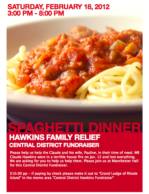 Saturday, February 18, 2012 – Spaghetti Dinner – Hawkins Family Relief – Central District Fundraiser