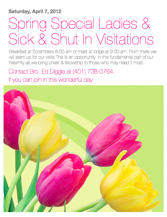 Spring Special Ladies & Sick & Shut-In Visitations – Saturday, April 7, 2012
