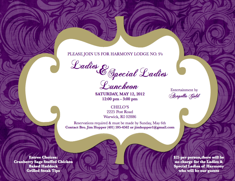 Ladies & Special Ladies Luncheon – Saturday, May 12, 2012 @ Chelo’s