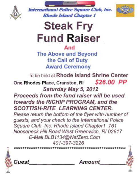 International Police Square Club, RI Chapter #1 – Annual Steak Fry – Saturday, May 5th