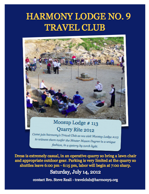 Harmony Lodge #9 -Travel Club visit to Moosup Lodge #113 for Quarry Degree