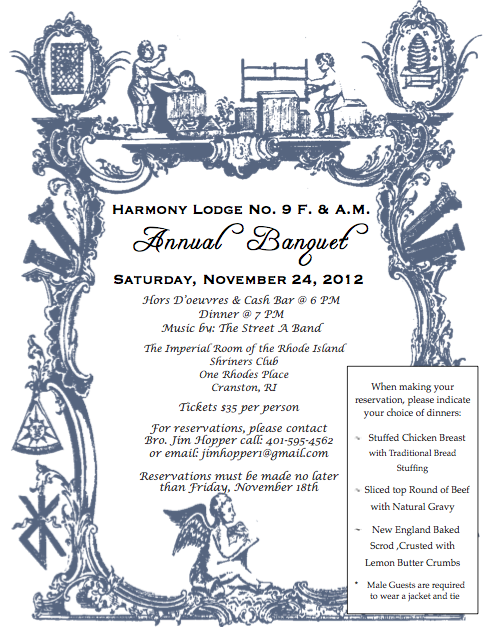 Harmony Lodge #9 Annual Banquet – November 24th