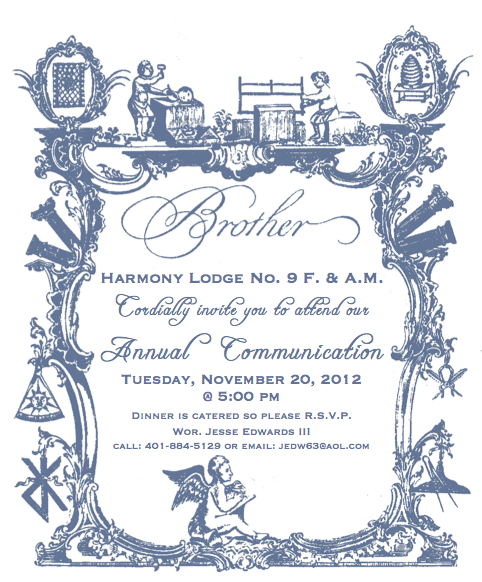 Harmony Lodge #9 Annual Communication / Installation – November 20th