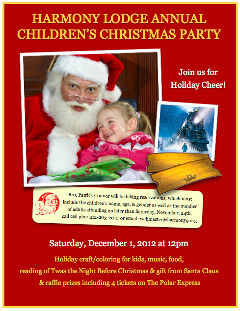 Harmony Lodge #9 Annual Children’s Christmas Party – December 1st