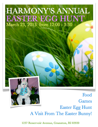 Harmony’s Annual  Easter Egg Hunt March 23, 2013  from 12:00 – 3:30