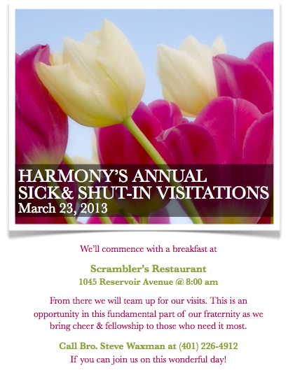 Harmony’s Annual Sick & Shut-In Visitations March 23, 2013